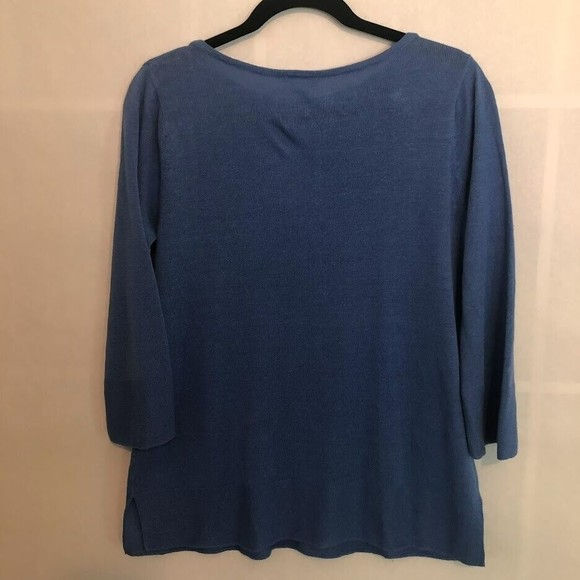 J. Jill Blue Linen Cotton Blend 3/4 Sleeve Sweater Size Small - Picture 4 of 5